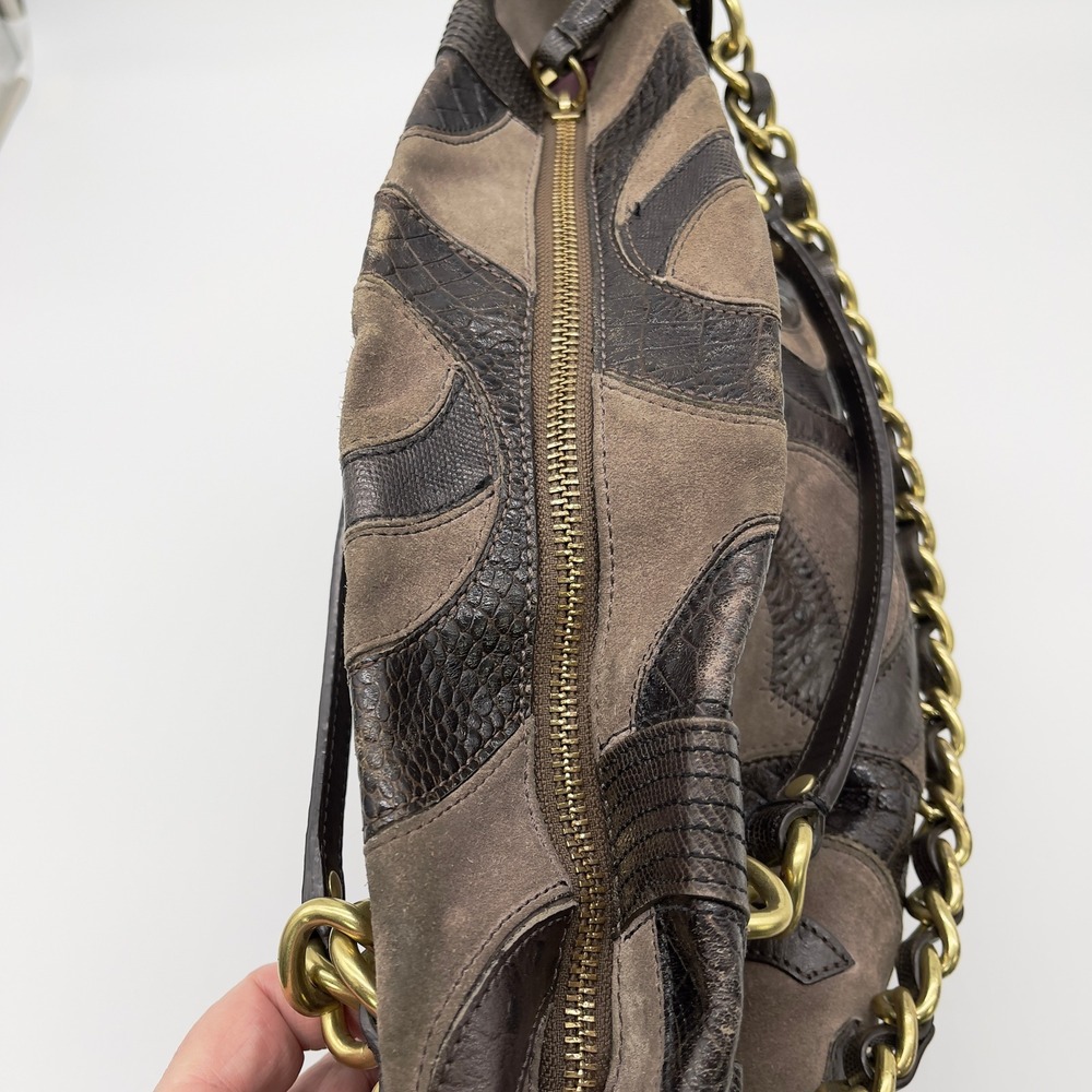 Coach Brooke Suede Large Hobo Bag Inlaid C Chocolate Brown Slouchy Retro 14340 - Picture 11 of 16